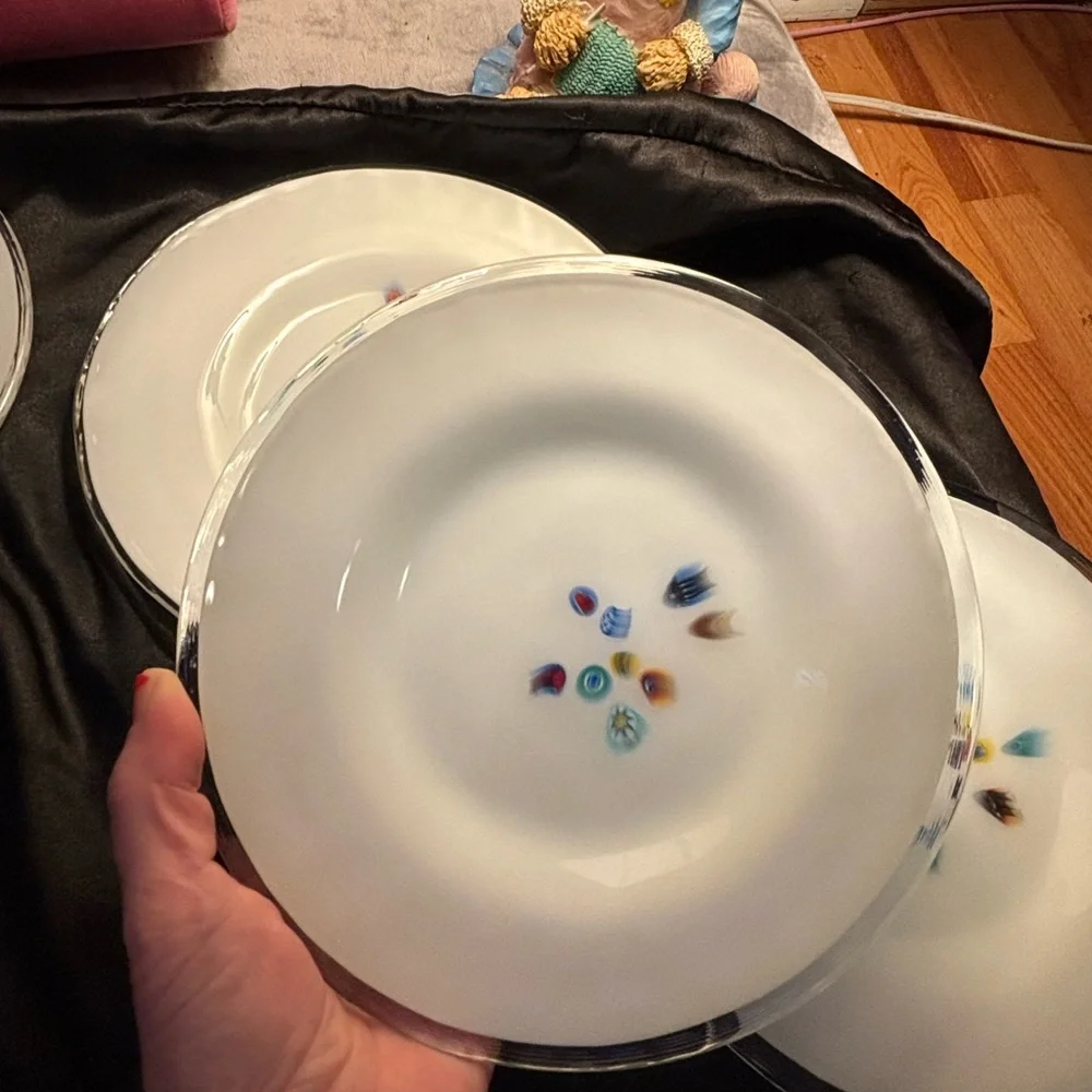 Set of Murano Italian millefiori Crate&Barrel fused glass plates 8” set of four